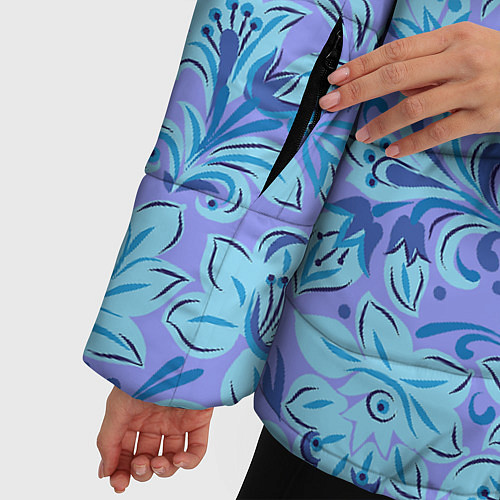 Женская зимняя куртка Узоры и цветы гжель паттерн / 3D-Светло-серый – фото 5