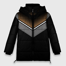 Женская зимняя куртка Абстракция графика серая и коричневая полоски на ч