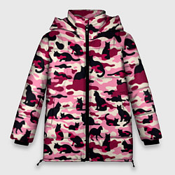 Куртка зимняя женская Камуфляжные розовые котики, цвет: 3D-черный