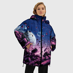 Куртка зимняя женская Абстрактные частицы в космосе, цвет: 3D-светло-серый — фото 2