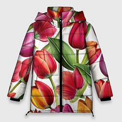 Женская зимняя куртка Паттерн с тюльпанами