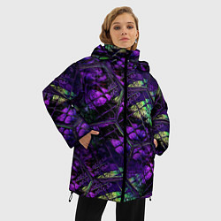 Куртка зимняя женская Бабочки в фиолетовом креативном узоре, цвет: 3D-черный — фото 2