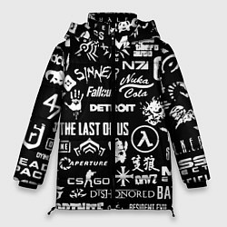 Женская зимняя куртка Логотипы игр чёрно белый стиль