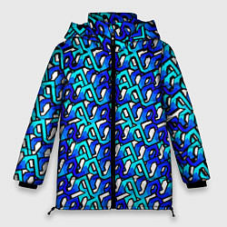 Куртка зимняя женская Синий узор и чёрная обводка, цвет: 3D-черный