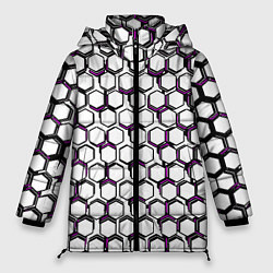 Куртка зимняя женская Киберпанк узор из шестиугольников розовый, цвет: 3D-светло-серый