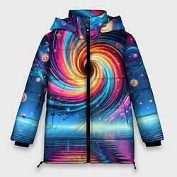 Куртка зимняя женская Неоновая космическая абстракция - нейросеть, цвет: 3D-светло-серый
