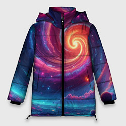 Женская зимняя куртка Яркая неоновая галактика - нейросеть
