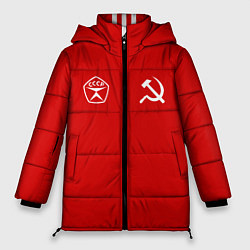 Женская зимняя куртка СССР гост три полоски на красном фоне