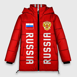 Женская зимняя куртка Россия три полоски на красном фоне