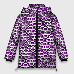 Куртка зимняя женская Фиолетово-белый узор на чёрном фоне, цвет: 3D-черный