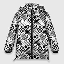 Куртка зимняя женская Современный черно белый геометрический узор, цвет: 3D-черный