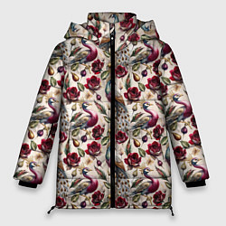 Женская зимняя куртка Цветочный паттерн с павлинами