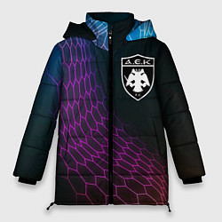 Куртка зимняя женская AEK Athens футбольная сетка, цвет: 3D-черный