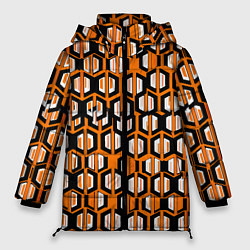 Женская зимняя куртка Техно узор из шестиугольников оранжевый