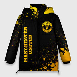 Куртка зимняя женская Manchester United - gold gradient вертикально, цвет: 3D-черный