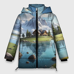 Куртка зимняя женская Чудесный день на берегу озера в горах, цвет: 3D-красный