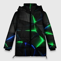 Женская зимняя куртка Объемная геометрическая зеленая неоновая абстракци