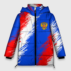 Куртка зимняя женская Триколор штрихи с гербор РФ, цвет: 3D-черный
