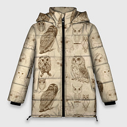 Женская зимняя куртка Эскизы сов тетрадный лист в клетку
