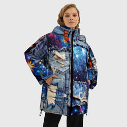 Куртка зимняя женская Звездный небосвод - пэчворк, цвет: 3D-черный — фото 2