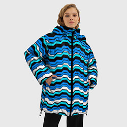 Куртка зимняя женская Синие техно волны, цвет: 3D-светло-серый — фото 2