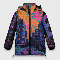 Куртка зимняя женская Киберпанк город в стиле комиксов, цвет: 3D-светло-серый