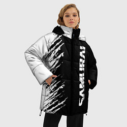 Куртка зимняя женская Самурай штрихи - киберпанк 2077, цвет: 3D-красный — фото 2