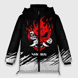Куртка зимняя женская Логотип самурая из киберпанка 2077, цвет: 3D-черный