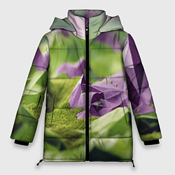 Женская зимняя куртка Геометрический пейзаж фиолетовый и зеленый