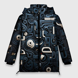 Куртка зимняя женская Паттерн-узор из толстых линий, цвет: 3D-черный