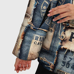 Куртка зимняя женская Пэчворк джинсы из Парижа, цвет: 3D-красный — фото 2