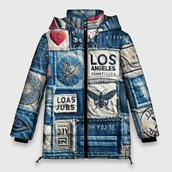 Женская зимняя куртка Лос Анджелес на джинсах-пэчворк
