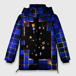 Куртка зимняя женская Окно в пространство - синие кубы, цвет: 3D-светло-серый