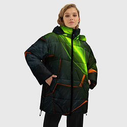 Куртка зимняя женская Green neon abstract geometry, цвет: 3D-черный — фото 2