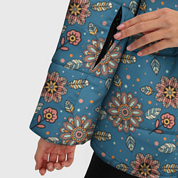 Куртка зимняя женская Цветочный узор в стиле бохо на синем, цвет: 3D-черный — фото 2