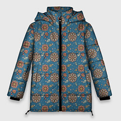 Куртка зимняя женская Цветочный узор в стиле бохо на синем, цвет: 3D-светло-серый