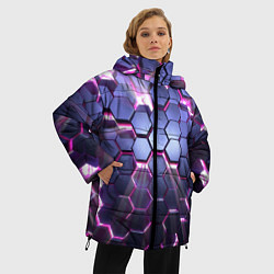 Куртка зимняя женская Плиты с сиреневым неоновым свечением, цвет: 3D-светло-серый — фото 2