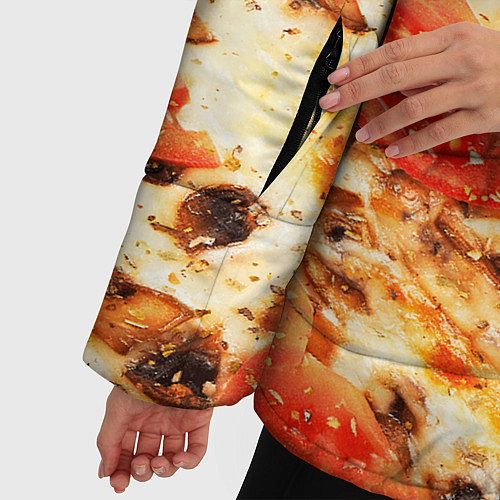 Женская зимняя куртка Пицца с грибами и томатом - текстура / 3D-Красный – фото 5