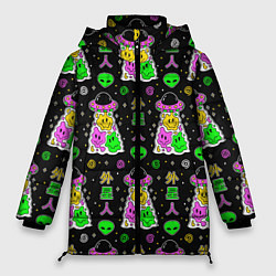 Куртка зимняя женская Паттерн из НЛО, цвет: 3D-черный