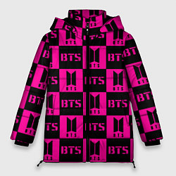 Куртка зимняя женская BTS pattern pink logo, цвет: 3D-красный