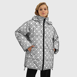 Куртка зимняя женская Черный геометрический узор на белом фоне, цвет: 3D-красный — фото 2