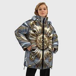 Куртка зимняя женская Классические узоры бело-золотые узоры, цвет: 3D-красный — фото 2
