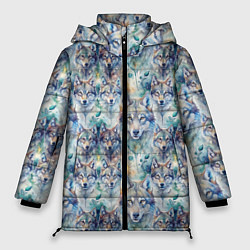 Куртка зимняя женская Паттерн из волков, цвет: 3D-светло-серый