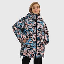Куртка зимняя женская Паттерн мозаика бирюзово-розовый, цвет: 3D-черный — фото 2