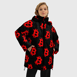 Куртка зимняя женская Bitcoin red logo money, цвет: 3D-черный — фото 2