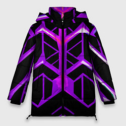 Куртка зимняя женская Фиолетовые линии на чёрном фоне, цвет: 3D-черный