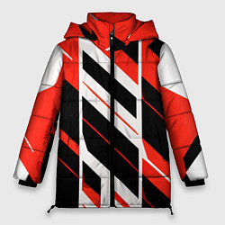 Куртка зимняя женская Black and red stripes on a white background, цвет: 3D-светло-серый