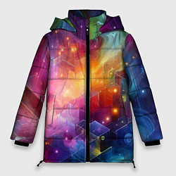 Куртка зимняя женская Геометрический неоновый космос - нейросеть, цвет: 3D-красный
