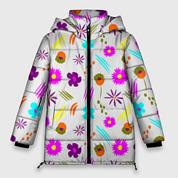 Женская зимняя куртка Яркий цветочный узор-паттерн