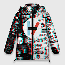 Куртка зимняя женская Twenty one pilots glitch pattern, цвет: 3D-красный